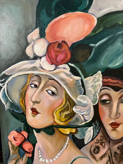 art-decoration-tableau-peinture-huile-toile-moderne-portrait-feminin-femmes-chapeau