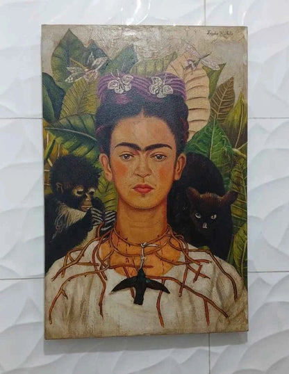 art-moderne-portrait-Frida-Khalo-singes-peinture-huile-toile
