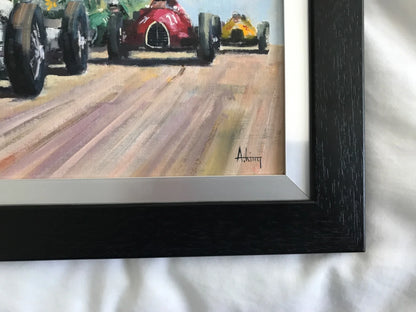 PANNEAU HUILE SUR TOILE SIGNÉ ALAN KING BERND ROSEMEYER 1937 V16 AUTO UNION