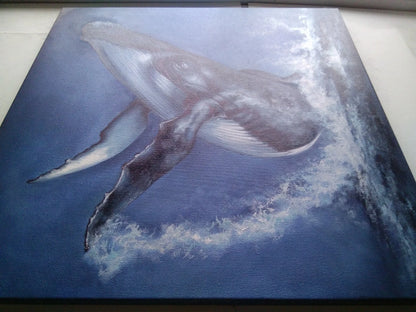Grande huile de baleine à bosse peinture originale océan mer oeuvre d'art sous l'eau