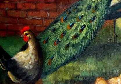 art-decoration-tableau-peinture-huile-toile-animal-paon-volaille
