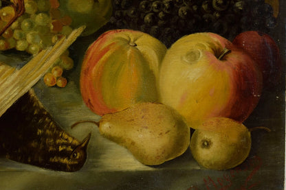 1908 Tableau ancien nature morte, huile, signé et daté, 85 x 72,5 cm