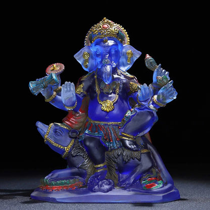Ancienne statue chinoise en verre émaillé de Pékin sculpté malle d'éléphant dieu de la richesse