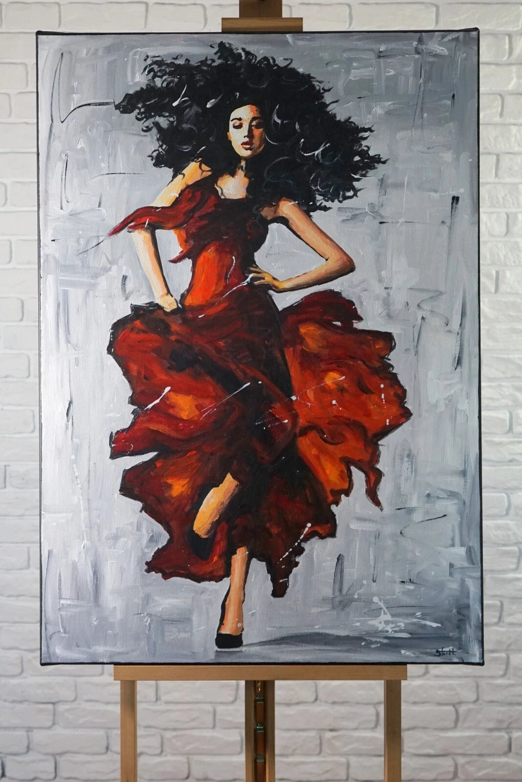 Grande peinture à l'huile originale peinte à la main expression de danseuse flamenco