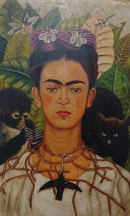 art-moderne-portrait-Frida-Khalo-singes-peinture-huile-toile