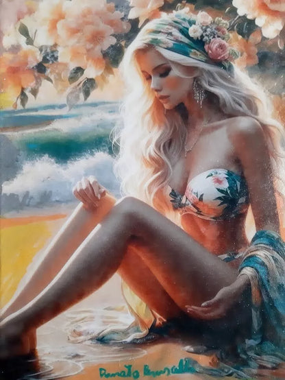 art-decoration-erotique-tableau-peinture-huile-toile-femme-denudée-blonde-bain