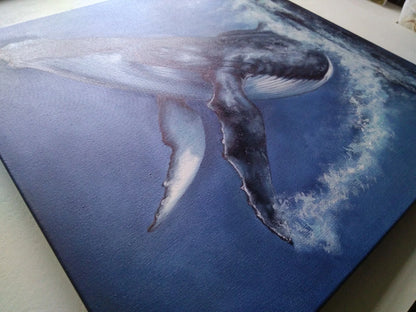 Grande huile de baleine à bosse peinture originale océan mer oeuvre d'art sous l'eau