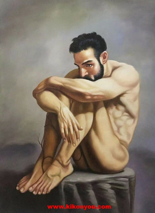Original nackter Mann erotische Kunst Malerei Öl auf Leinwand signiert