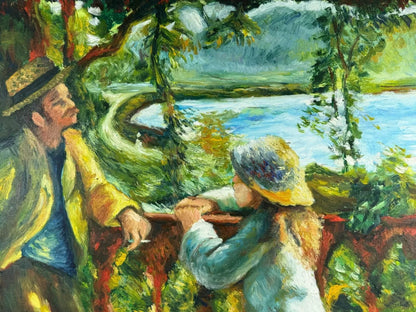 art-decoration-tableau-peinture-huile-toile-scene-personnages-bord-riviere