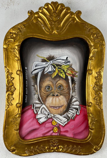 Tableau huile sur bois-d'après Donald Roller Wilson- fille-singe