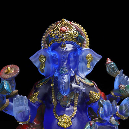 Ancienne statue chinoise en verre émaillé de Pékin sculpté malle d'éléphant dieu de la richesse