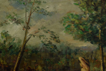 Vers 1880-1900 Tableau ancien, Femmes qui se baignent, huile sur toile, 80 x 69,5 cm