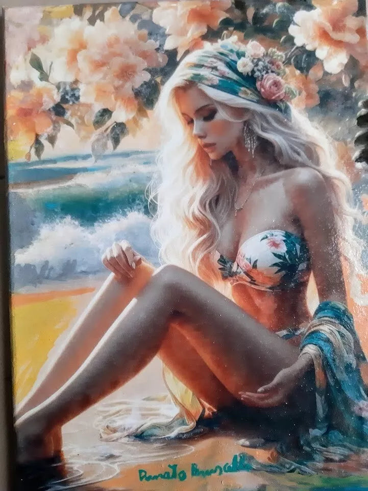 art-decoration-erotique-tableau-peinture-huile-toile-femme-denudée-blonde-bain