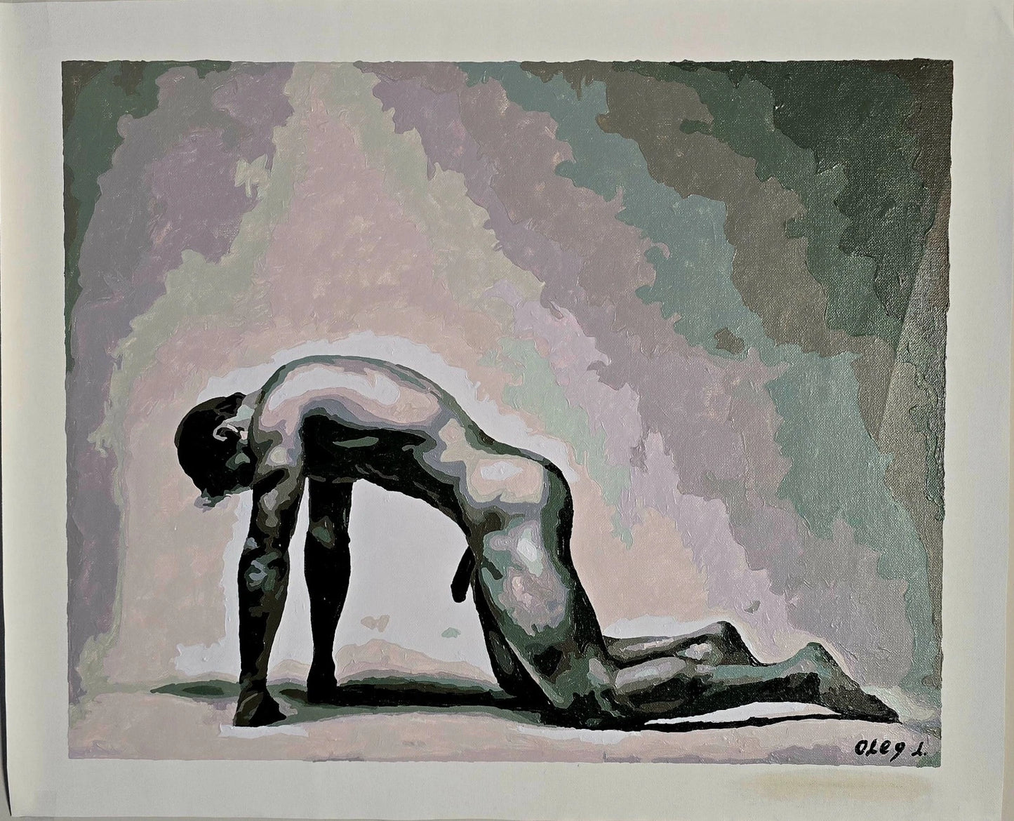 art-decoration-erotique-tableau-peinture-huile-toile-homme-nu-integrale-APRÈS LA CHUTE