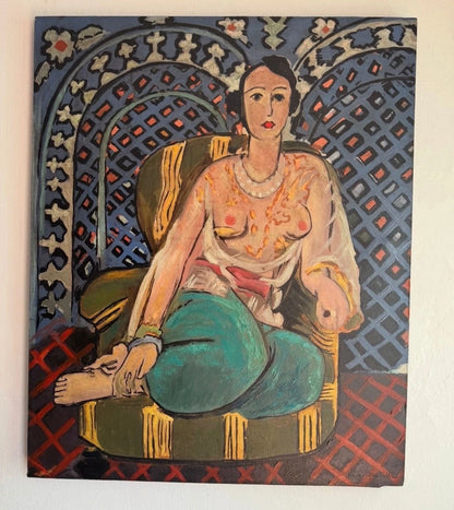 art-decoration-tableau-peinture-huile-toile-portrait-feminin-femme-denudée-oriental-d'après Matisse