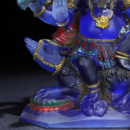 Ancienne statue chinoise en verre émaillé de Pékin sculpté malle d'éléphant dieu de la richesse