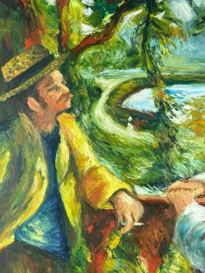 art-decoration-tableau-peinture-huile-toile-scene-personnages-bord-riviere