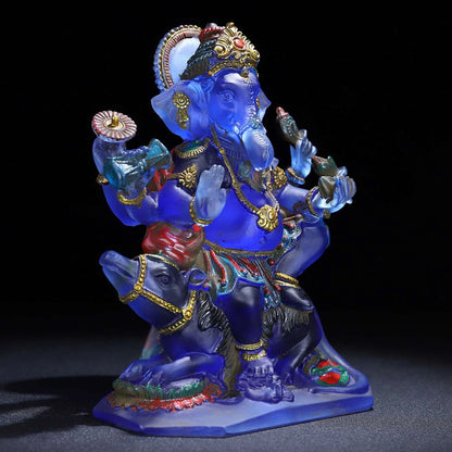 Ancienne statue chinoise en verre émaillé de Pékin sculpté malle d'éléphant dieu de la richesse