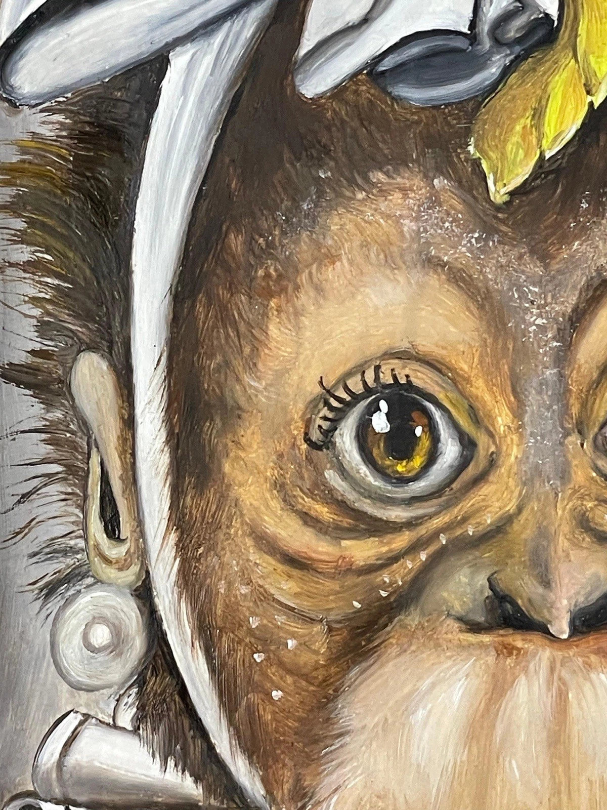 Tableau huile sur bois-d'après Donald Roller Wilson- fille-singe