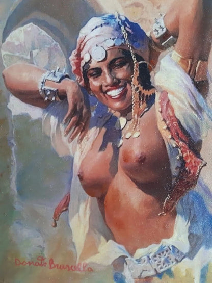 art-decoration-tableau-peinture-huile-toile-portrait orientelisme-femme-berbere-seins-nu