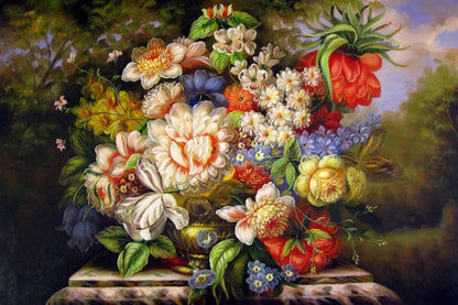 ar-decoration-nature morte bouquet-fleurs-peinture-huile-toile