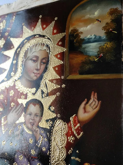 Vierge à l'Enfant, Peinture à l'huile peinte à la main, Art catholique, Peinture Cuzco