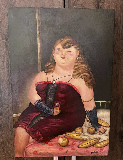 art-portrait-feminin-surréalisme-jeune-femme-peinture-huile-toile-d'apres botero