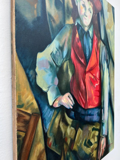 art-decoration-tableau-peinture-huile-toile-portrait-jeune homme-d'après Cezanne