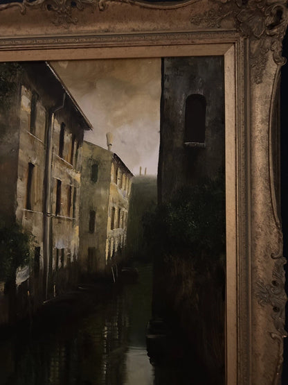 paysage marin venise canal huile sur panneau carton