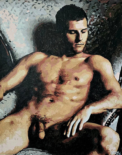 art-decoration-tableau-peinture-huile-toile-erotique-homme-nu-male-the stud