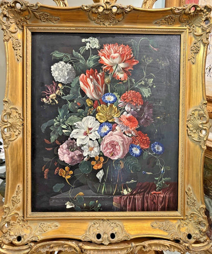 TRES BELLE PEINTURE HUILE ORIGINALE F VAN BALEN fleurs XXème CADRE DORÉ
