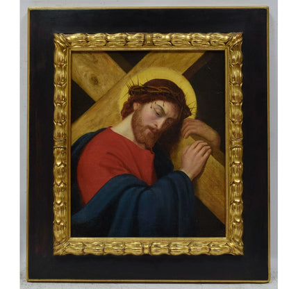 17ème siècle Peinture à l'huile: Jésus Couronné d'Épines