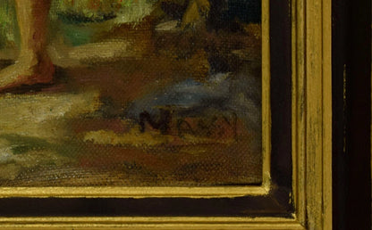 Vers 1880-1900 Tableau ancien, Femmes qui se baignent, huile sur toile, 80 x 69,5 cm