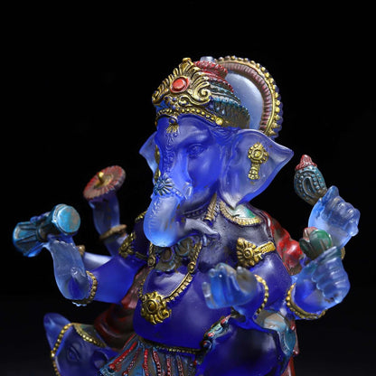 Ancienne statue chinoise en verre émaillé de Pékin sculpté malle d'éléphant dieu de la richesse