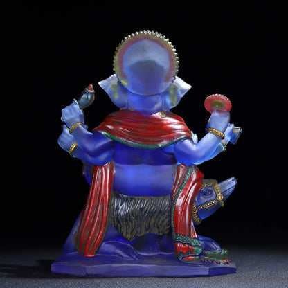 Ancienne statue chinoise en verre émaillé de Pékin sculpté malle d'éléphant dieu de la richesse