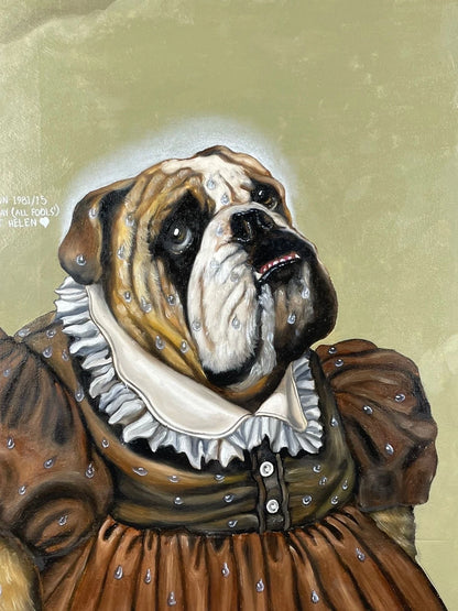 Tableau huile sur toile-d'après Donald Roller Wilson- chien-bulldog