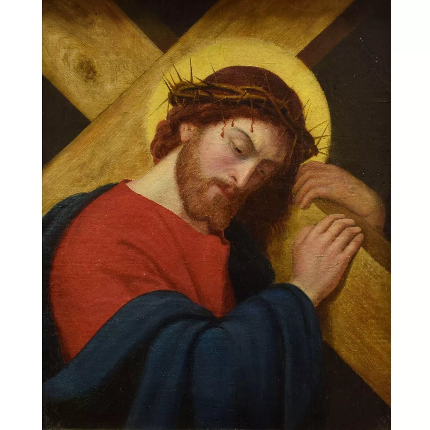 17ème siècle Ancienne peinture à l'huile Jésus dans la couronne d'épines 67x59 cm