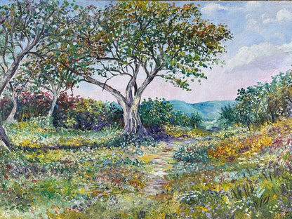art-decoration-tableau-peinture-huile-toile-paysage-campagne-arbre- d'après Monet