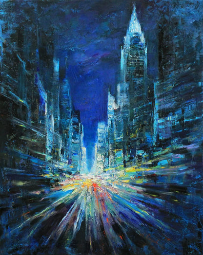 art-decoration-tableau-peinture-huile-toile-moderne-street-new york-by night
