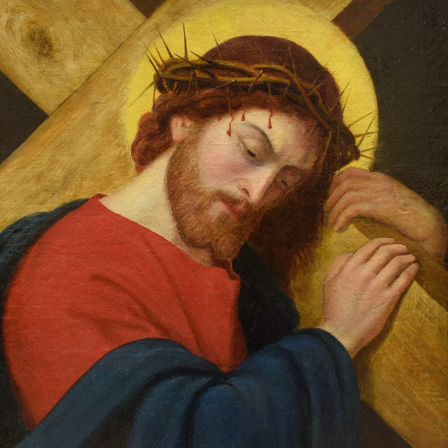 17ème siècle Ancienne peinture à l'huile Jésus dans la couronne d'épines 67x59 cm
