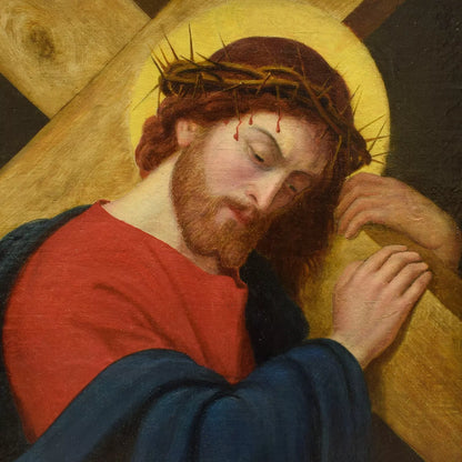 17ème siècle Peinture à l'huile: Jésus Couronné d'Épines