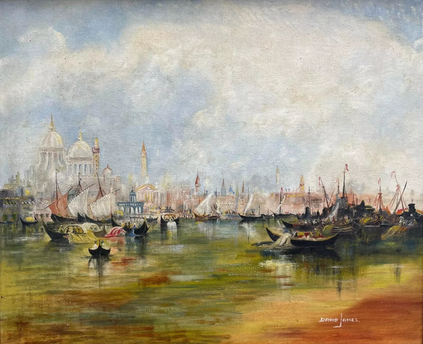art-decoration-tableau-peinture-huile-panneau-paysage-marin-Venise