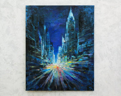 art-decoration-tableau-peinture-huile-toile-moderne-street-new york-by night