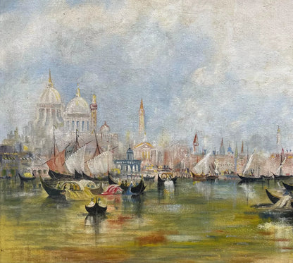 art-decoration-tableau-peinture-huile-panneau-paysage-marin-Venise