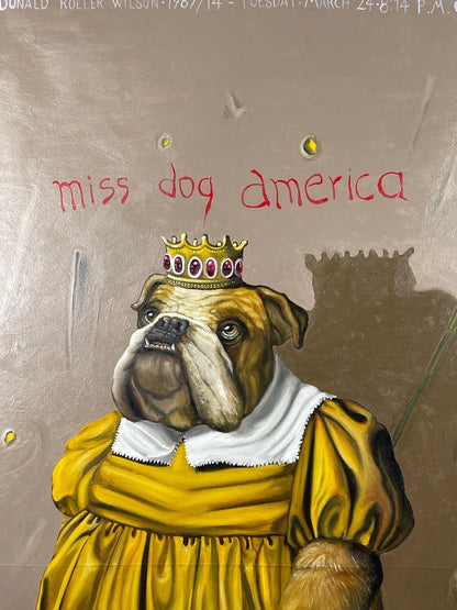 Tableau huile sur toile-d'après Donald Roller Wilson- chien-reine-bulldog