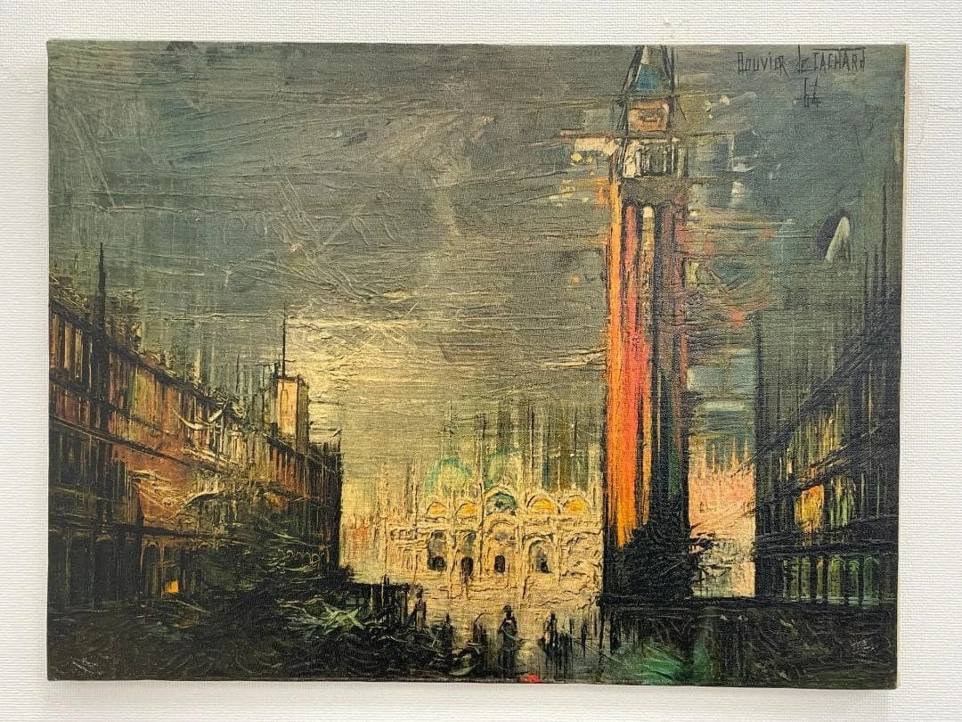 Bouvier de Cachard Piazza San Marco 1964 Peinture à l'huile originale paysage de Venise