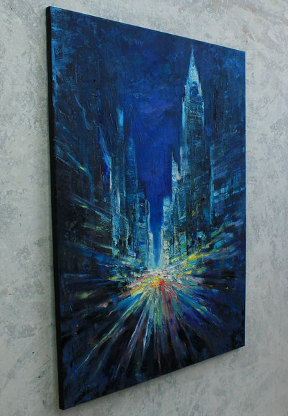 art-decoration-tableau-peinture-huile-toile-moderne-street-new york-by night