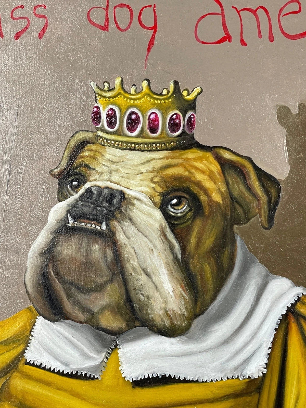 Tableau huile sur toile-d'après Donald Roller Wilson- chien-reine-bulldog