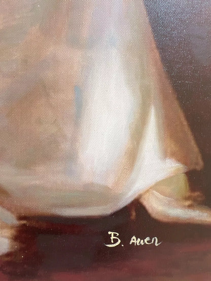 Repos au piano - Peinture à l'huile sur toile