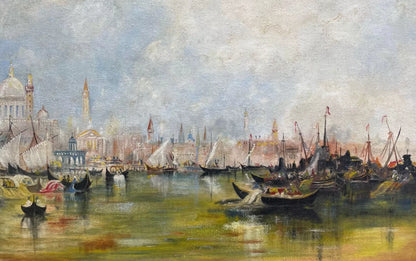 art-decoration-tableau-peinture-huile-panneau-paysage-marin-Venise